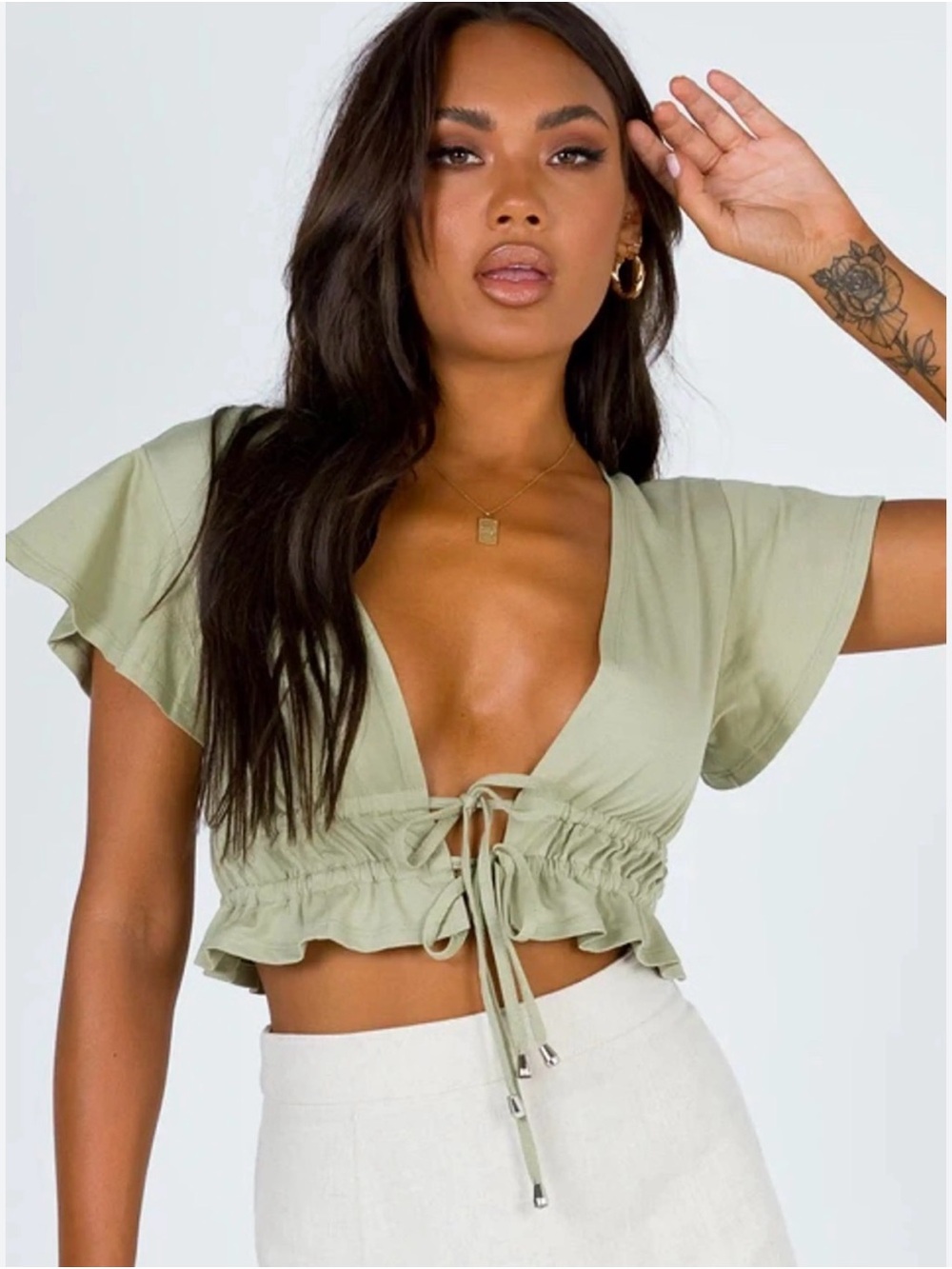 Princess Polly - Jamison Reid Crop Top - Sage Green - Sz 4